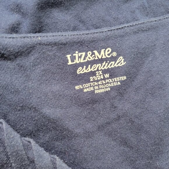 Liz Me Womens Top 2X Tunic Plus Short Sleeve Blue Buttons Cotton Blend BLU30E - Picture 6 of 7